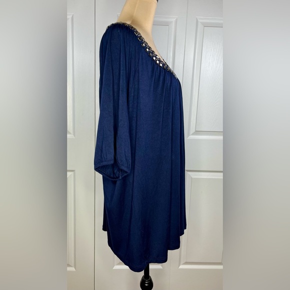 Design History Navy Blue Blouse with Embellished Neckline - Picture 4 of 15